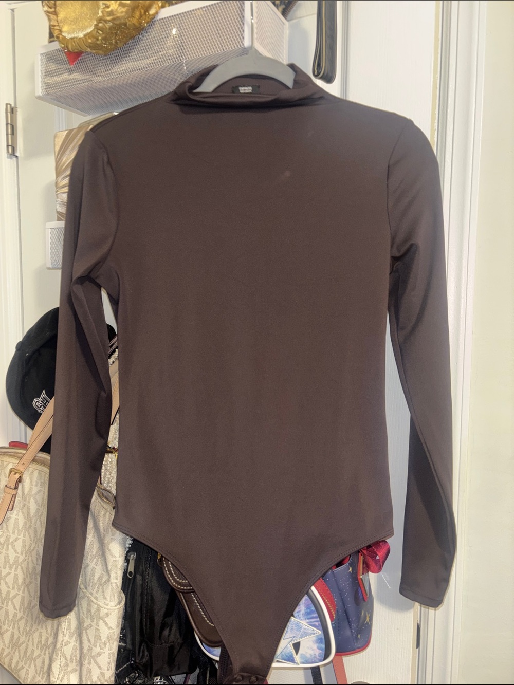 Express Bodycon Mock Neck Bodysuit in Chocolate Brown
